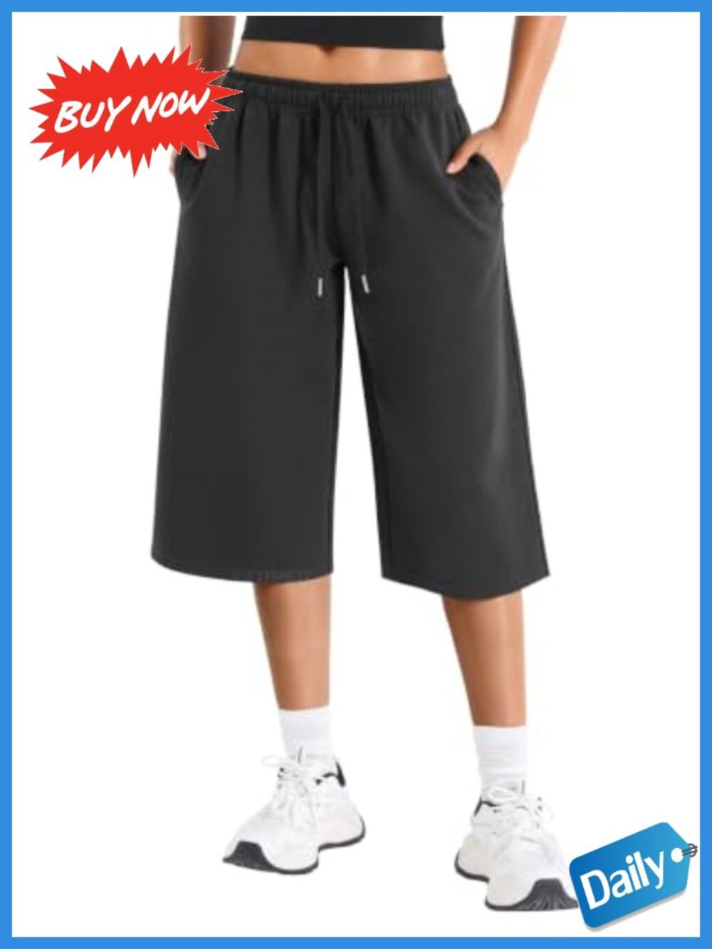 Wide Leg Capri Sweatpants with Pockets 17" Inseam Low Rise Pull On